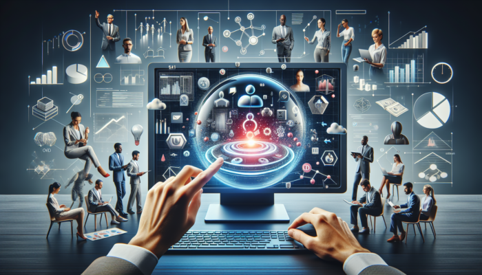 A digital workspace showcasing Google My Business on the screen, where experts collaborate on strategies to enhance online visibility.