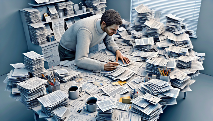 First Steps to Consolidate Your Debt: A UK Guide | DCL First Steps to Consolidate Your Debt: A person organizing financial documents on a cluttered desk with a focused expression.