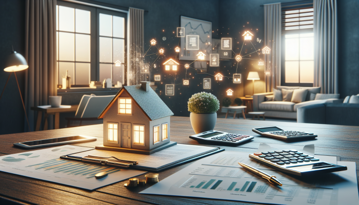 First Steps to Consolidate Your Debt: A UK Guide | DCL A serene home interior with financial documents and a model house on a desk, representing home equity for debt consolidation.