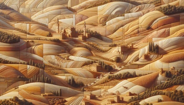 Close-up of Tuscany limestone featuring warm hues ranging from creams to golden browns, highlighting unique textures and earthy tones.