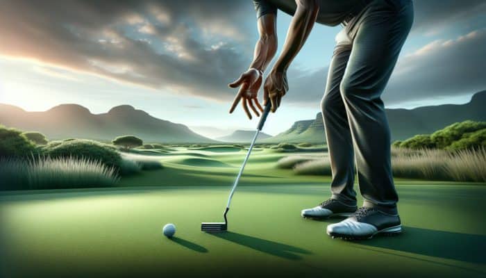 Expert Tips for Golf Putting Basics: Golfer showcasing the 'reverse overlap' grip on putter for enhanced control on South African greens.