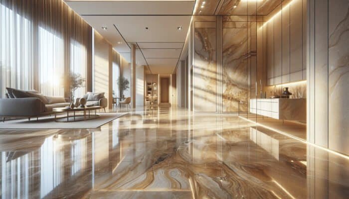 Polished travertine floor in a Dormansland home, reflecting light and enhancing aesthetics.