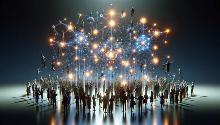A vibrant network of nodes symbolizing high-quality, authoritative branded content attracting backlinks, eagerly shared by industry leaders.