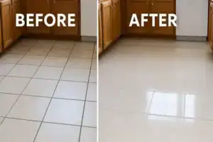 Before and after restoration of porcelain tiles