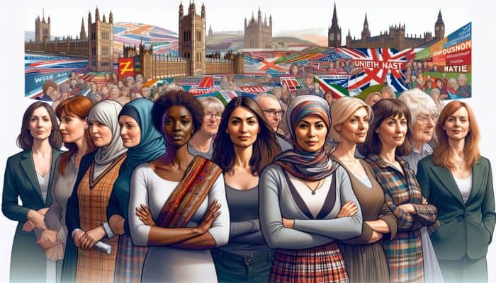 Overcoming Stigma in Women’s Health: Diverse UK women symbolizing regional stigma disparities in women's health, with cultural and economic backgrounds.