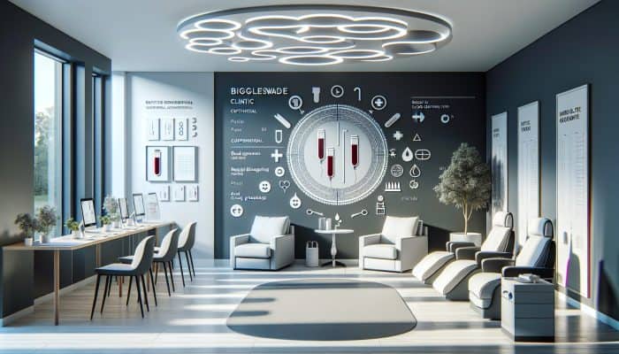 Modern private clinic in Biggleswade featuring a sleek interior, offering rapid blood grouping tests with personalized and confidential care and minimal wait times.