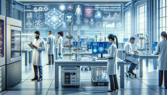 A modern laboratory in Farnworth with professionals analyzing full blood count results, emphasizing precision and expertise.