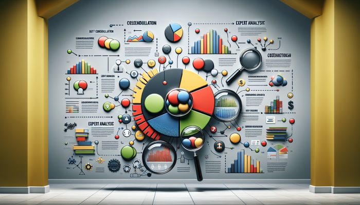 Infographic showing APR breakdowns for debt consolidation loans with expert analysis and color-coded sections.