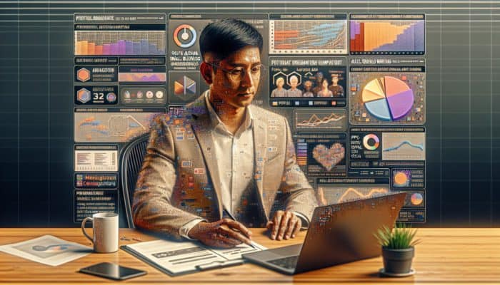 A small business owner in Plymouth managing PPC, display, and social media ads via laptop while reviewing growth charts.