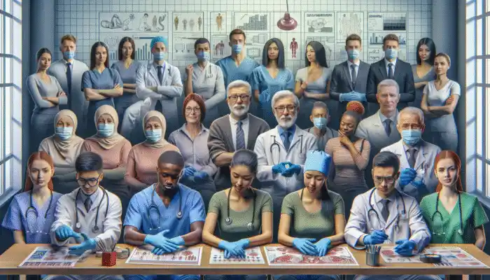 Vinyl Gloves in High Wycombe: A diverse group in High Wycombe utilizing vinyl gloves for medical and food handling, ensuring hygiene.