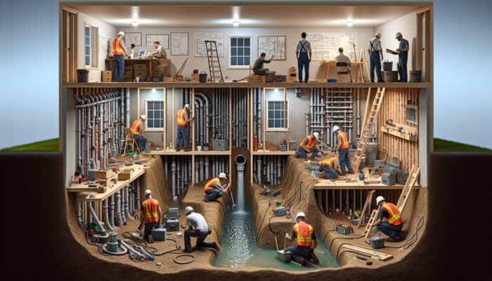 Professionals assessing and excavating for the installation of an interior drainage system over several days.